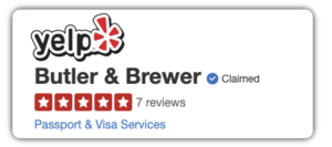 YELP has 7 reviews with an average of 5 stars for Butler and Brewer UK Visas and Immigration services
